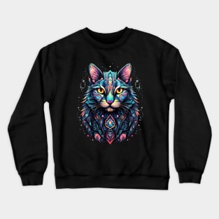 Abstract Blue And Pink Cat Design Crewneck Sweatshirt